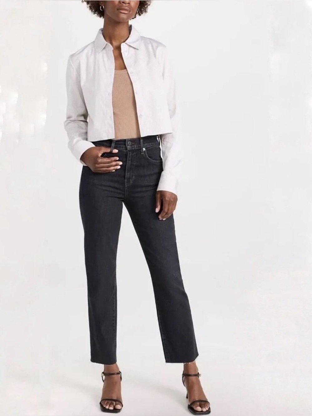 Veronica Beard Joey Straight Leg High Rise Vanishing Point Raw Hem Charcoal Jean